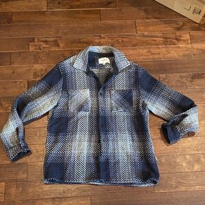 Men's Blue and White Plaid Casual Shirt